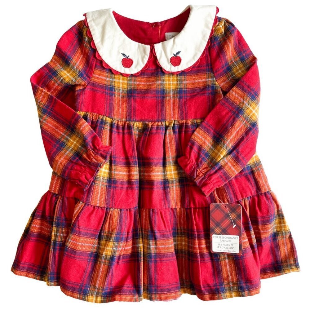 NEW Tahari Baby Girl Fall Apple Plaid Peter Pan Collar Dress - Size 12 Months